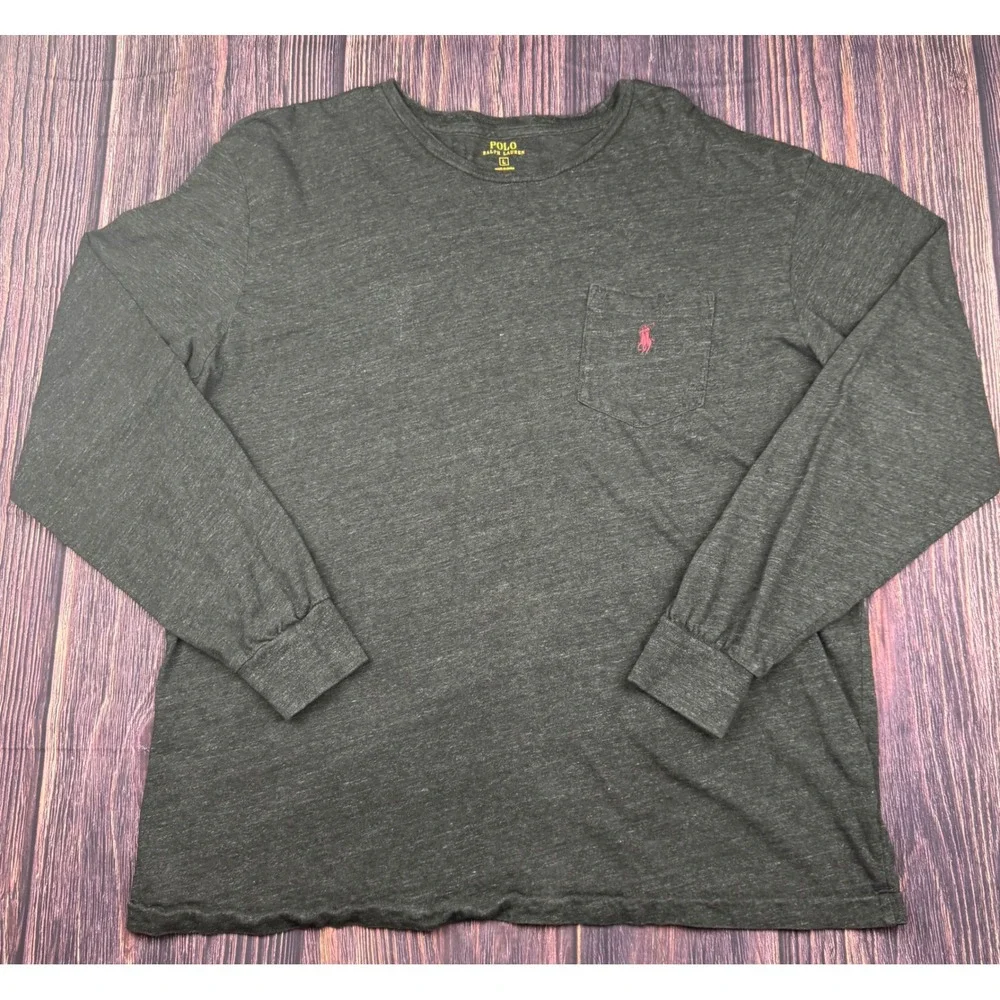 Polo Ralph Lauren Long Sleeve Pocket Tee L Cotton Heathered Charcoal Grey Pony